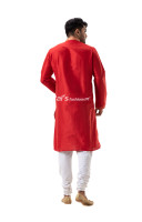 Red Color Silk Punjabi With Contrast Color Border Neck Design Punjabi (NS83) Red Color Silk Punjabi With Contrast Color Border Neck Design Punjabi (NS83)